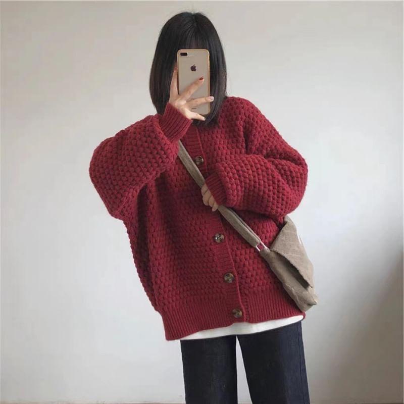 Round Neck Plain Cardigan Product Image