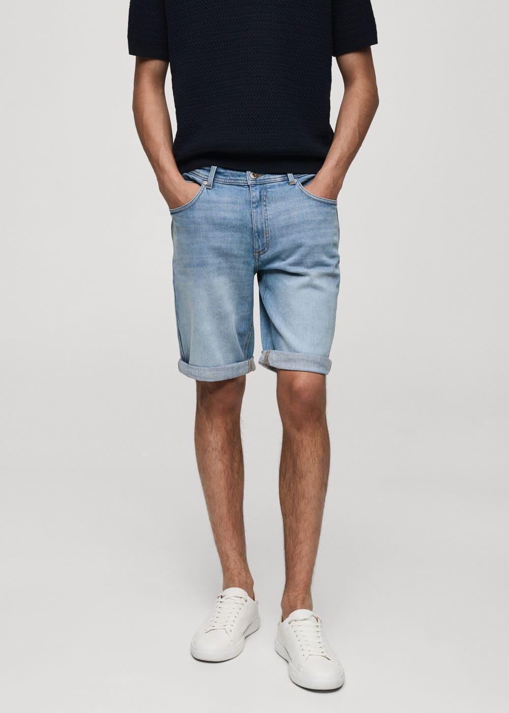 MANGO MAN - Slim-fit denim bermuda shorts medium blueMen Product Image