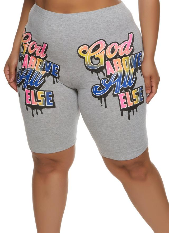 Womens Plus Size God Above All Else Graphic Biker Shorts Product Image