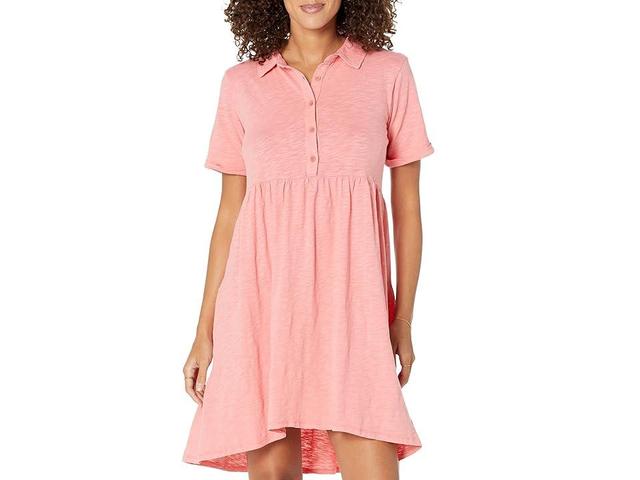 Mod-o-doc Slub Jersey Roll-Up Sleeve Tiered Back Dress (Sweet Coral) Women's Clothing Product Image