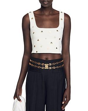 sandro Clara Beaded Crop Sweater Product Image