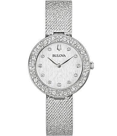 Bulova Womens Crystal Two Hand Stainless Steel Mesh Bracelet Watch Product Image