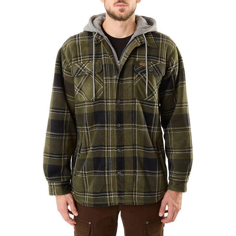 Mens Smiths Workwear Plaid Sherpa-Lined Microfleece Hooded Shirt Jacket Green Product Image