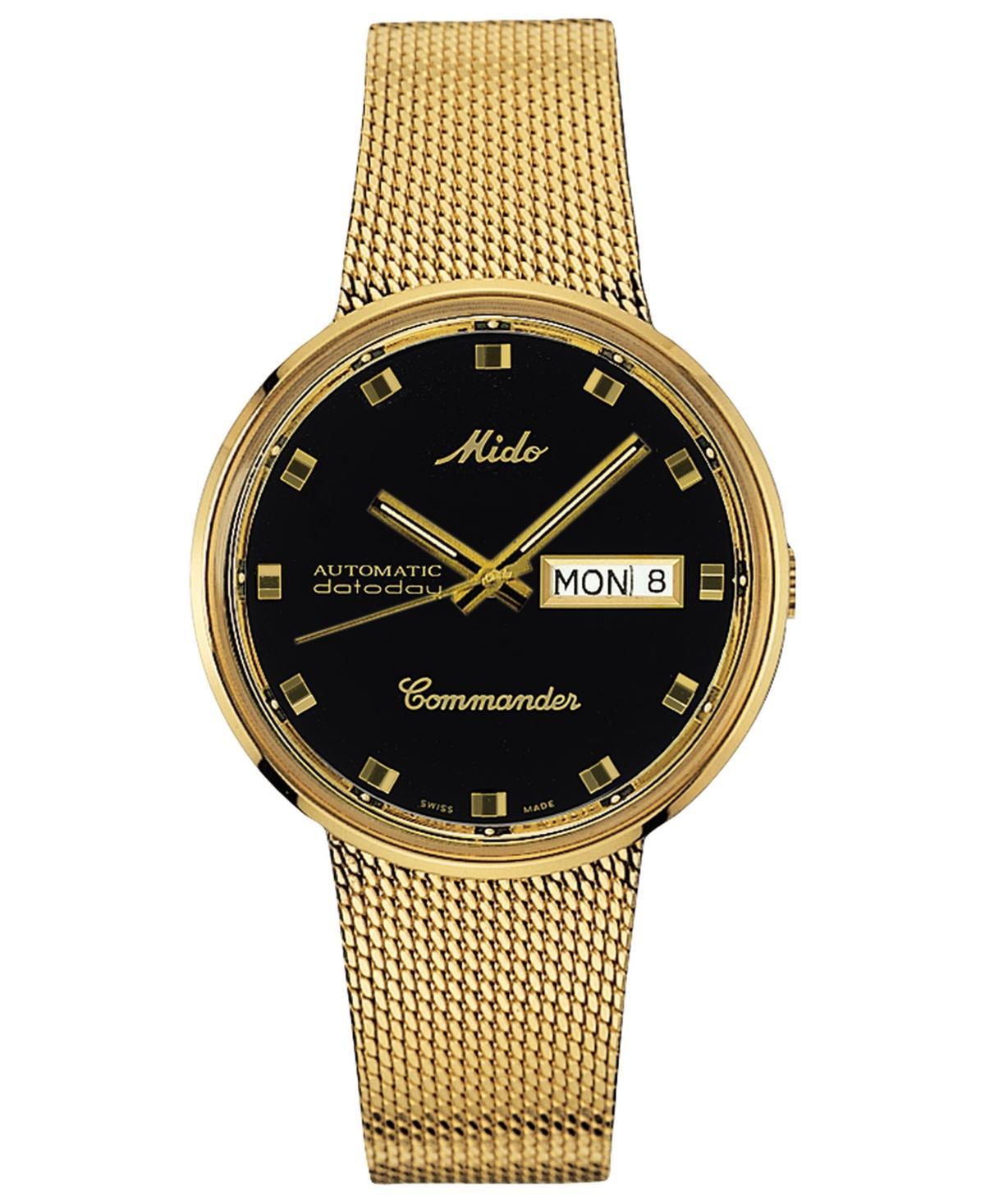 Mido Mens Swiss Automatic Commander Classic Gold-Tone Pvd Stainless Steel Mesh Bracelet Watch 37mm Product Image