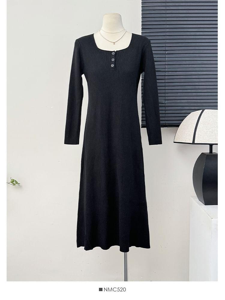 Square-Neck Ribbed A-Line Dress in 5 Colors Product Image