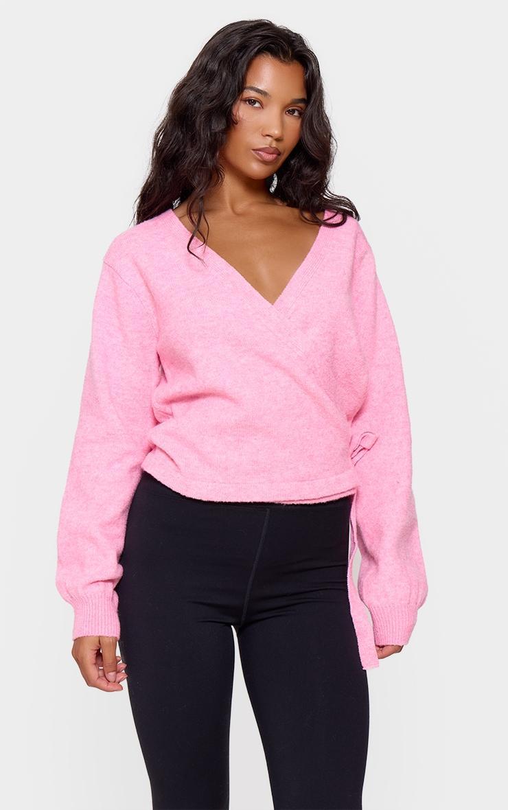 Pink Soft Knit Wrap Cardigan Product Image