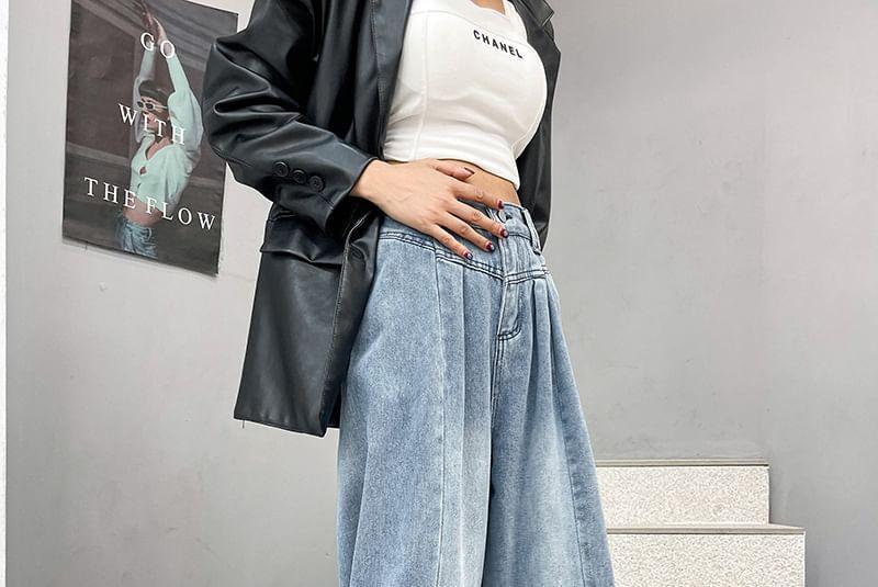 High Waist Washed Wide Leg Jeans Product Image