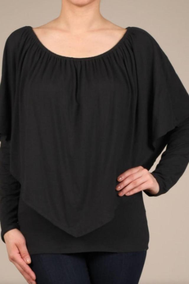 Convertible Neckline Long Sleeve Top - Black Female Product Image