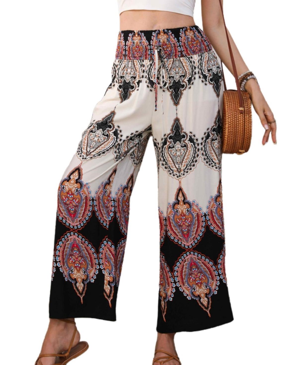 Cupshe Womens Boho Smocked Waist Straight Leg Pants Product Image