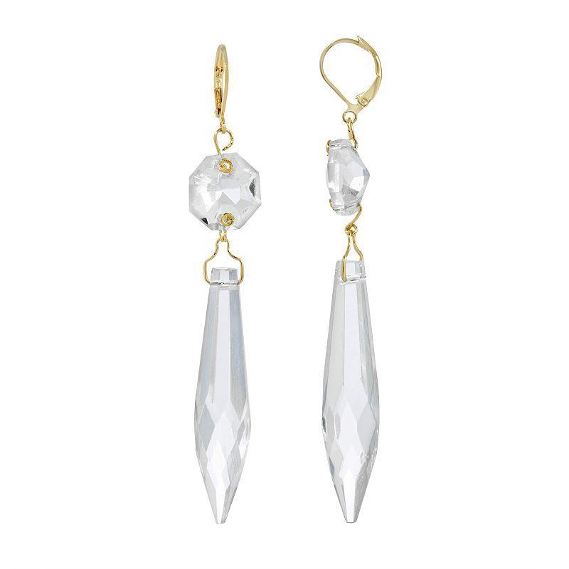 1928 Gold Tone & Clear Crystal Linear Double-Drop Earrings, Womens, Yellow Product Image