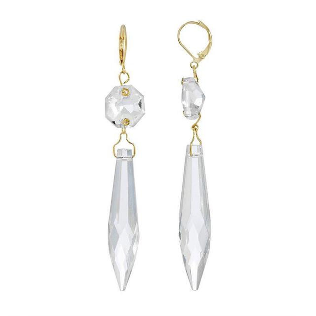 1928 Gold Tone & Clear Crystal Linear Double-Drop Earrings, Womens Product Image