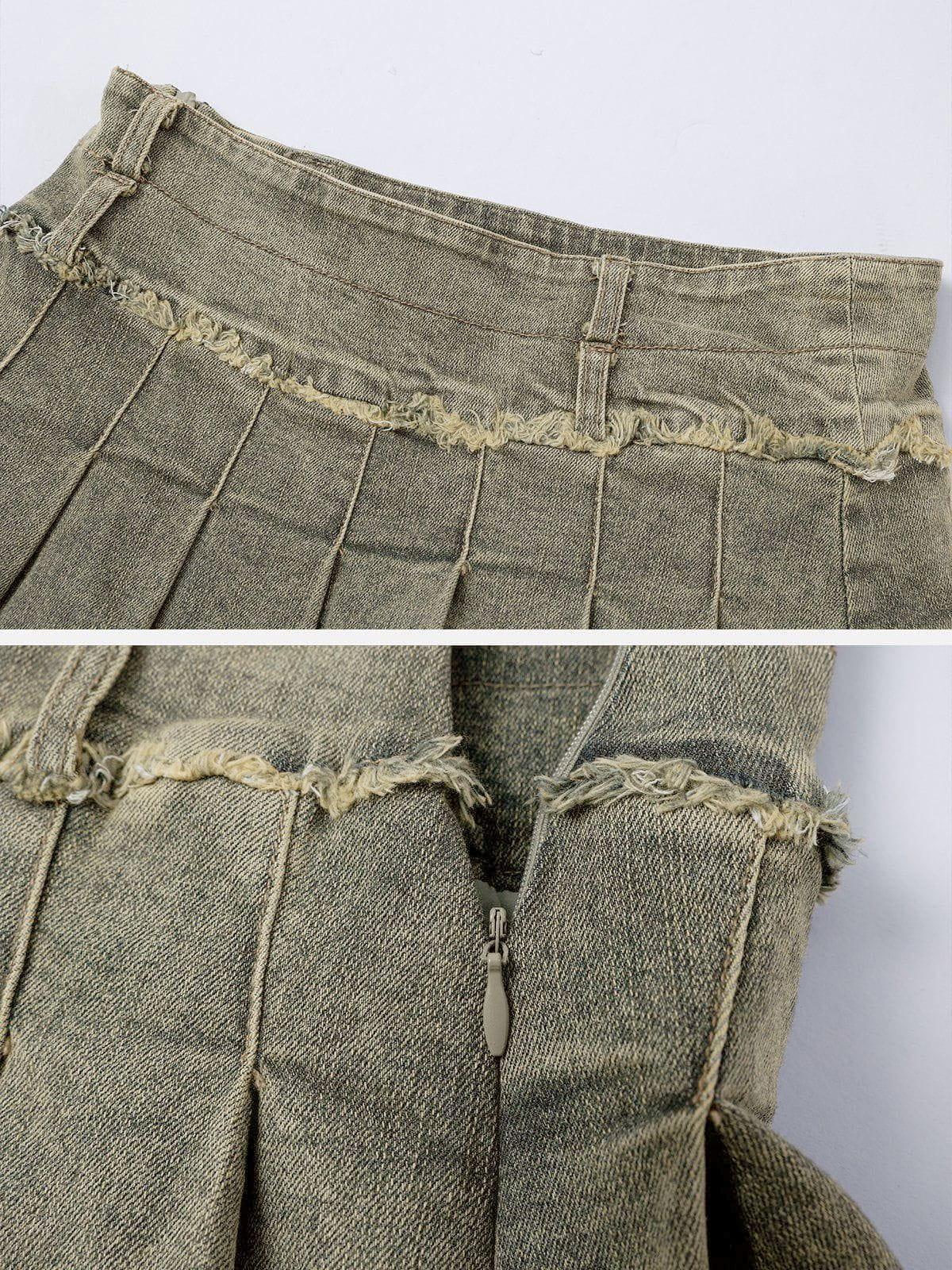 Fringe Wrinkle Washed Denim Skirt Product Image