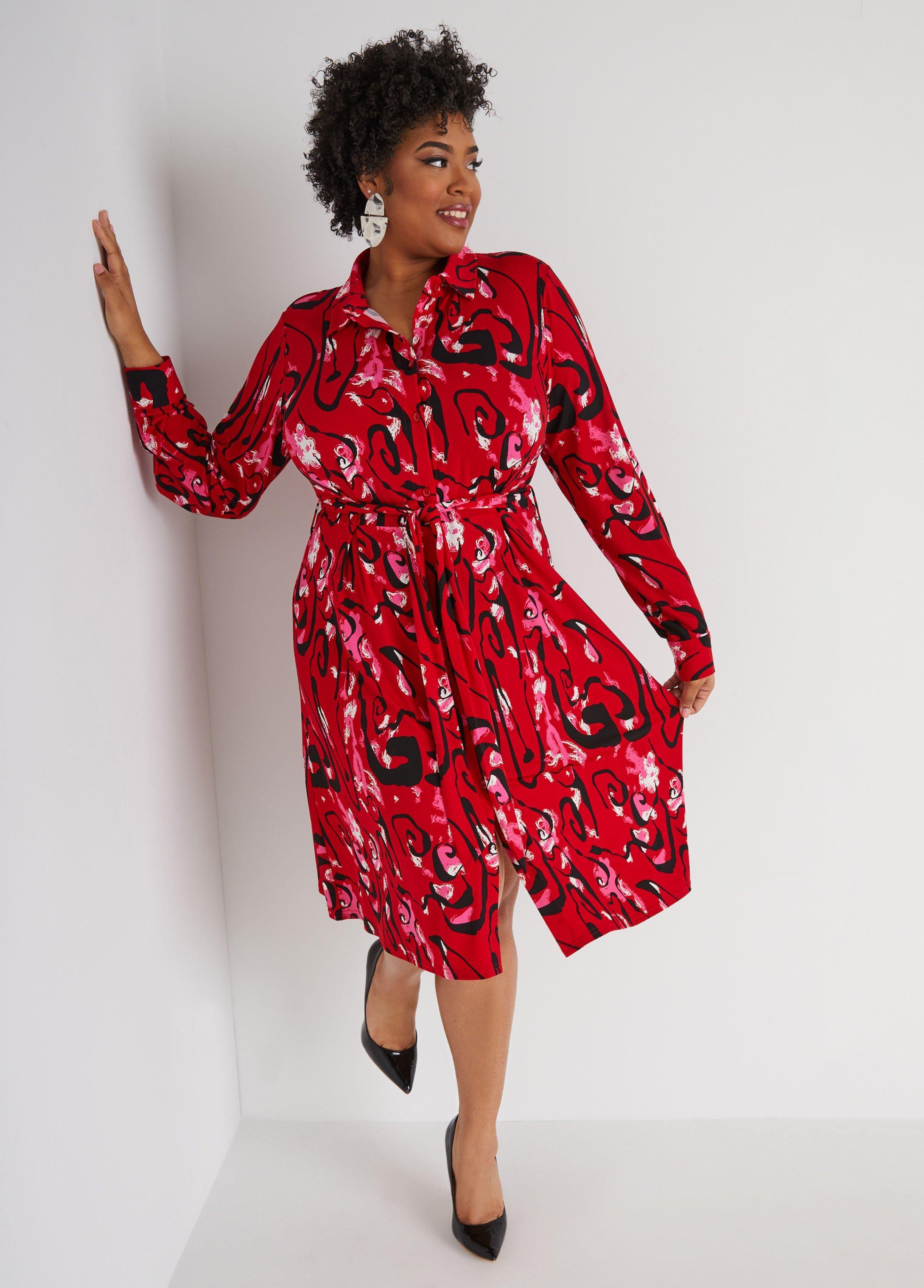 Belted Abstract Print Shirtdress Product Image