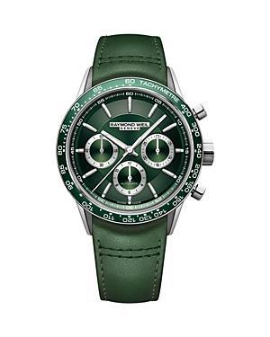 Raymond Weil Mens Swiss Automatic Chronograph Freelancer Green Leather Strap Watch 43.5mm Product Image