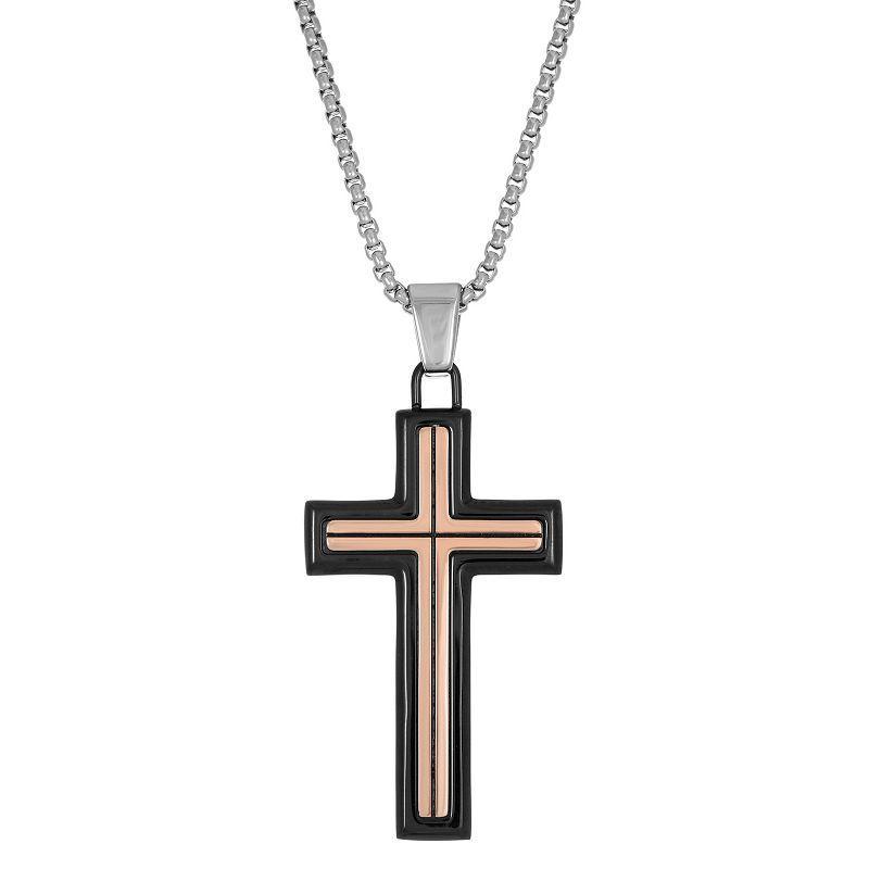 LYNX Mens Two Tone Stainless Steel Cross Pendant Necklace Product Image