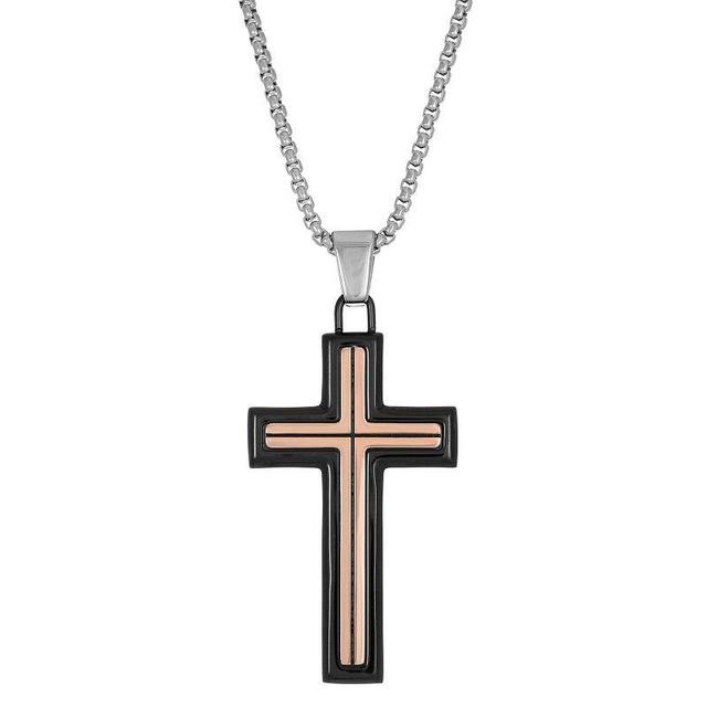 LYNX Mens Two Tone Stainless Steel Cross Pendant Necklace Multicolor Product Image