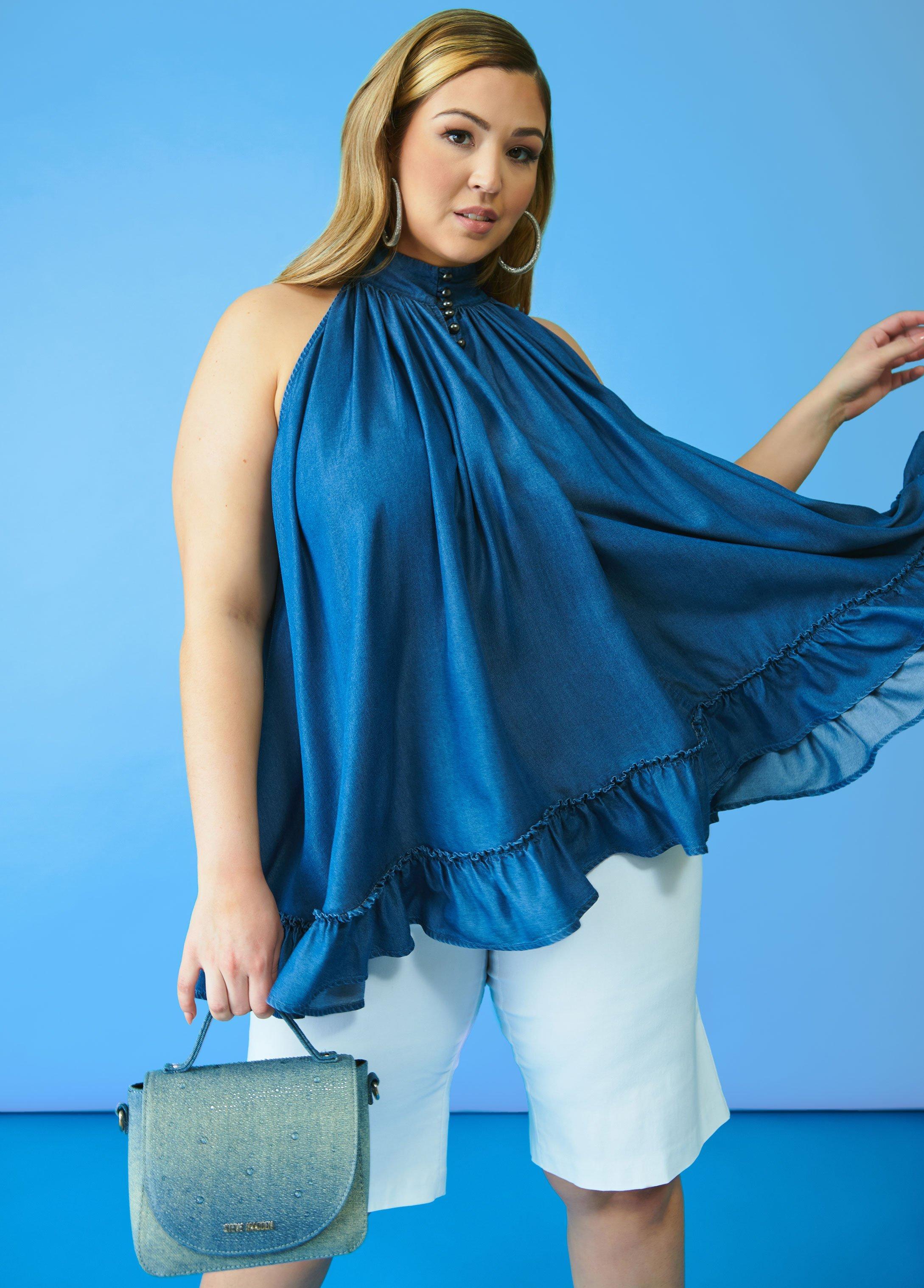 Plus Size Chambray Swing Top Ashley Stewart Product Image