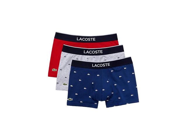 Lacoste Trunks 3-Pack Casual Lifestyle All Over Print Croc (Methylene/Silver Chine/Red) Men's Underwear Product Image