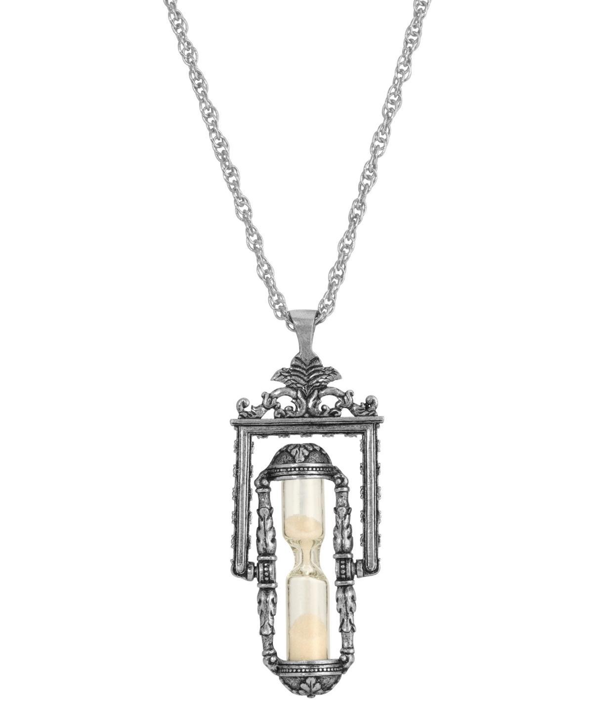 1928 Silver Tone Hourglass Pendant Necklace, Womens Grey Product Image