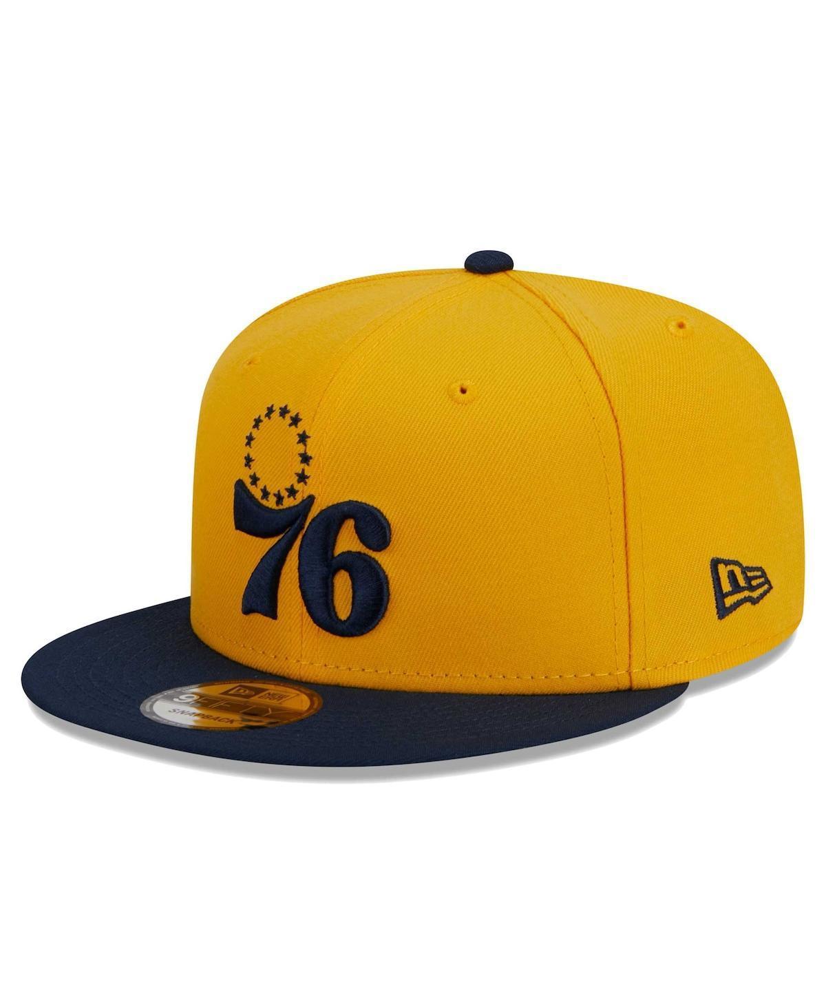 Mens New Era Gold/Navy Philadelphia 76ers Color Pack 2-Tone 9FIFTY Snapback Hat Product Image