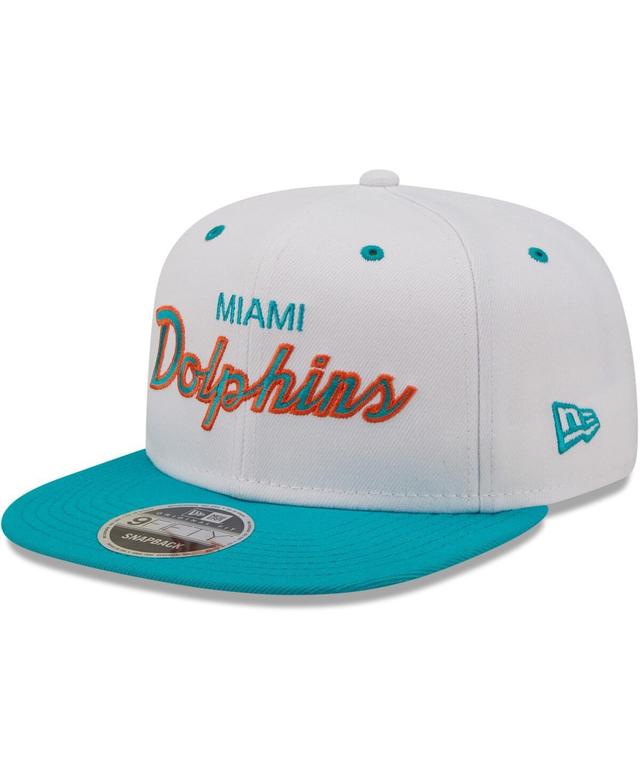 Mens New Era White Miami Dolphins Sparky Original 9FIFTY Snapback Hat - White Product Image