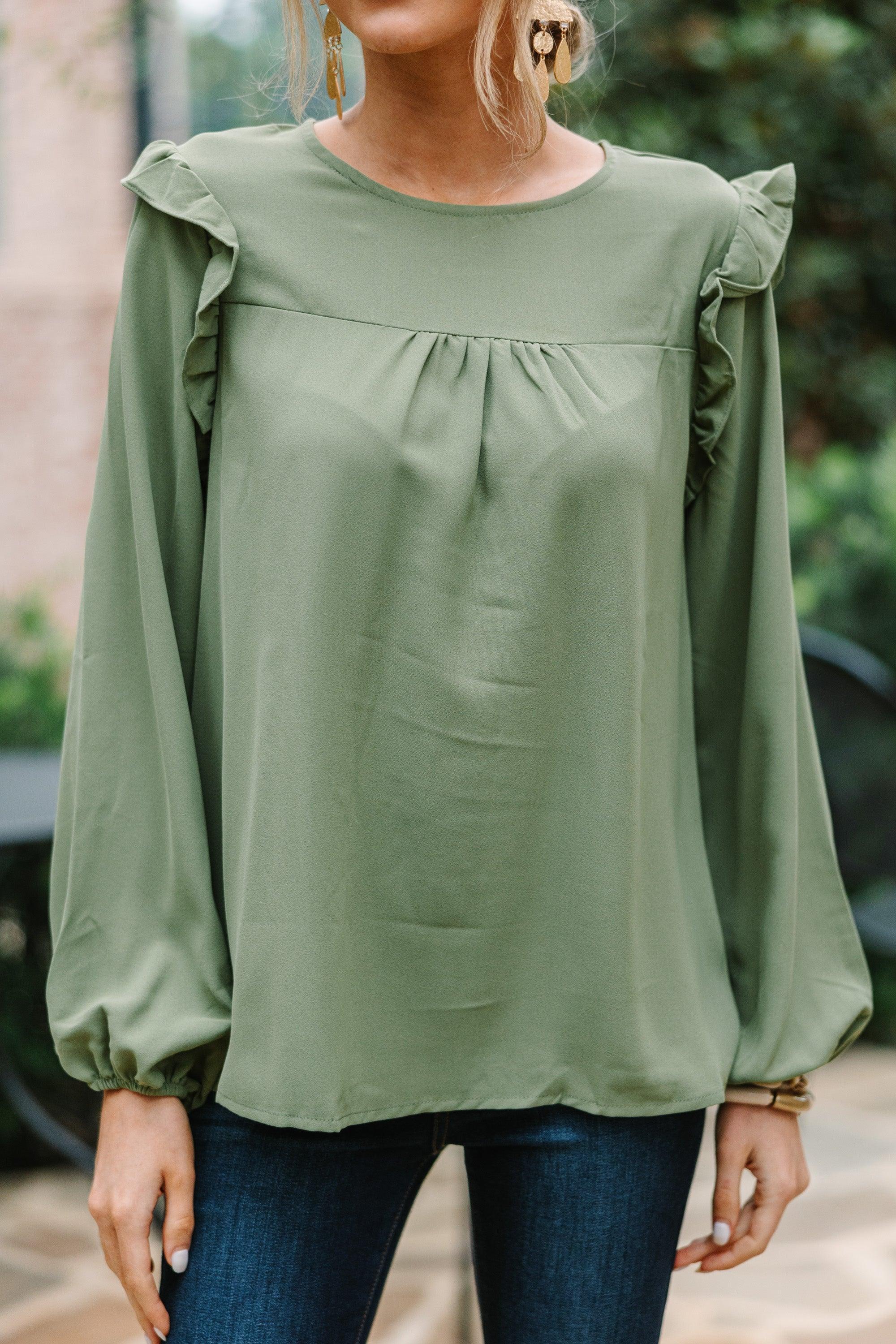 Feeling Important Light Olive Green Ruffled Blouse Female Product Image