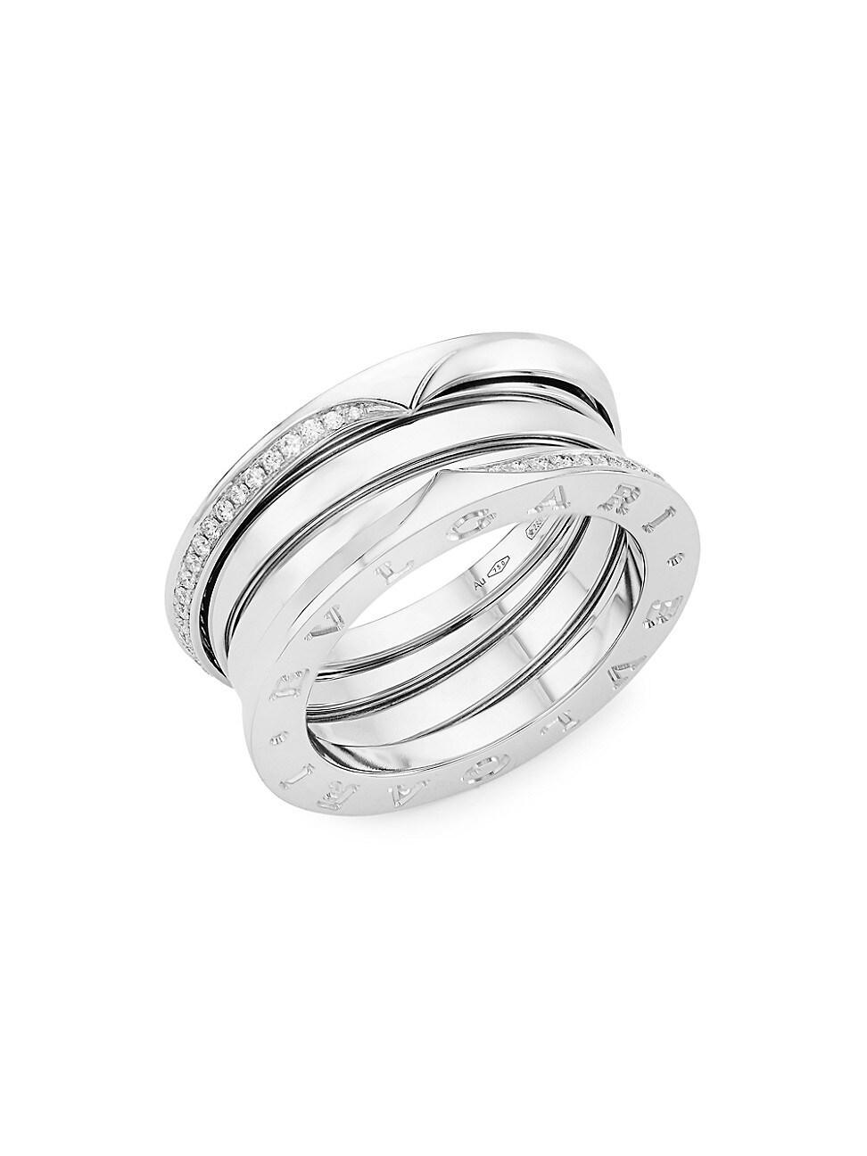 Womens B. Zero1 18K White Gold & Diamond Three-Band Ring Product Image