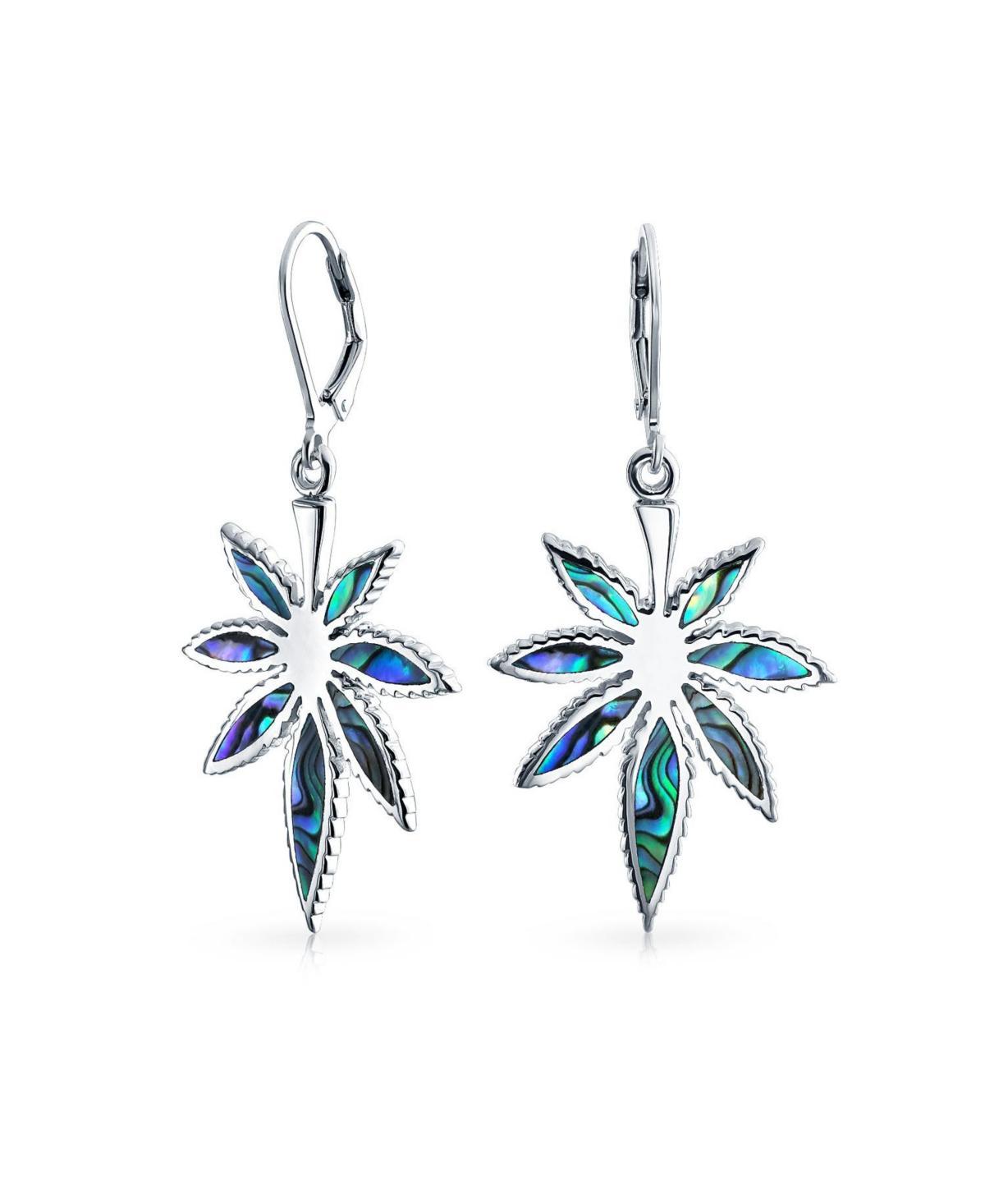 Bling Jewelry Rainbow Iridescent Inlay Abalone Shell Weed Marijuana Leaf Drop Dangle Earrings For Women Sterling Silver Lever Back Product Image