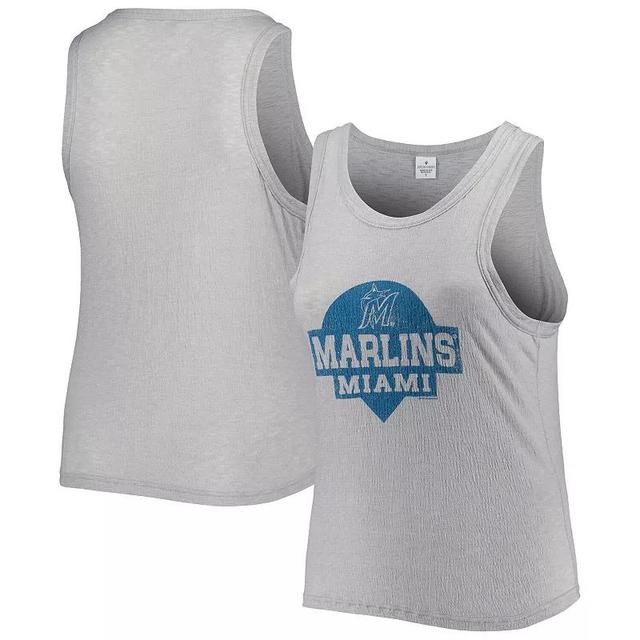 Womens Soft as a Grape Gray Miami Marlins Plus Size High Neck Tri-Blend Tank Top Product Image