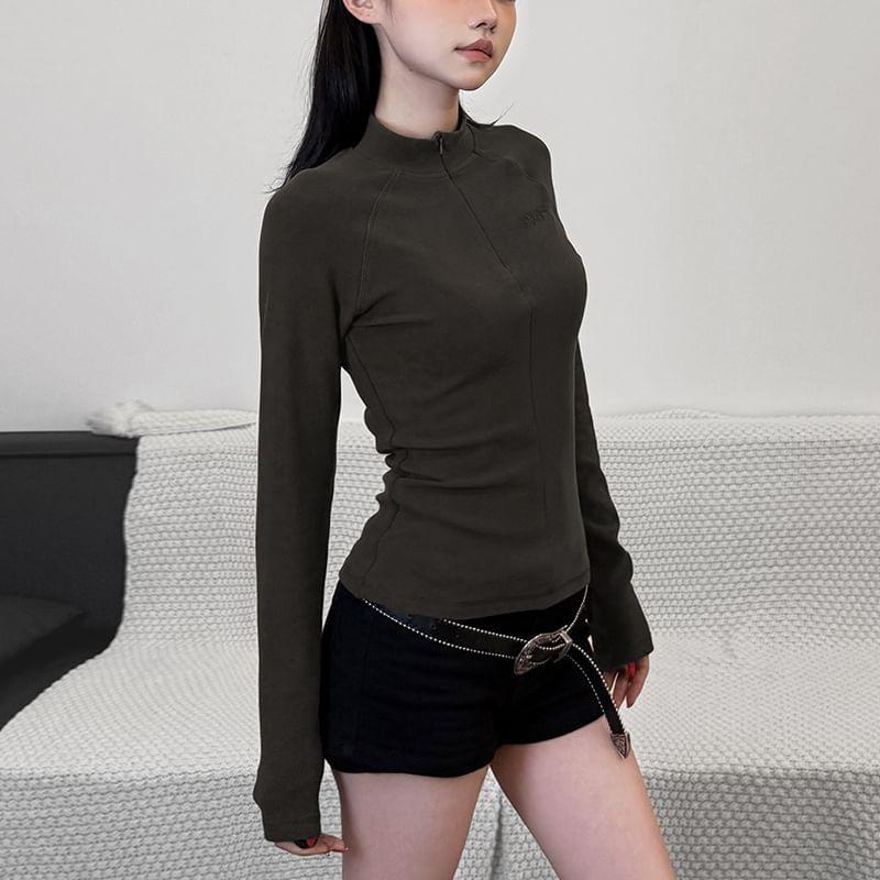 Long Sleeve Plain Zip-Up Slim-Fit Jacket Product Image