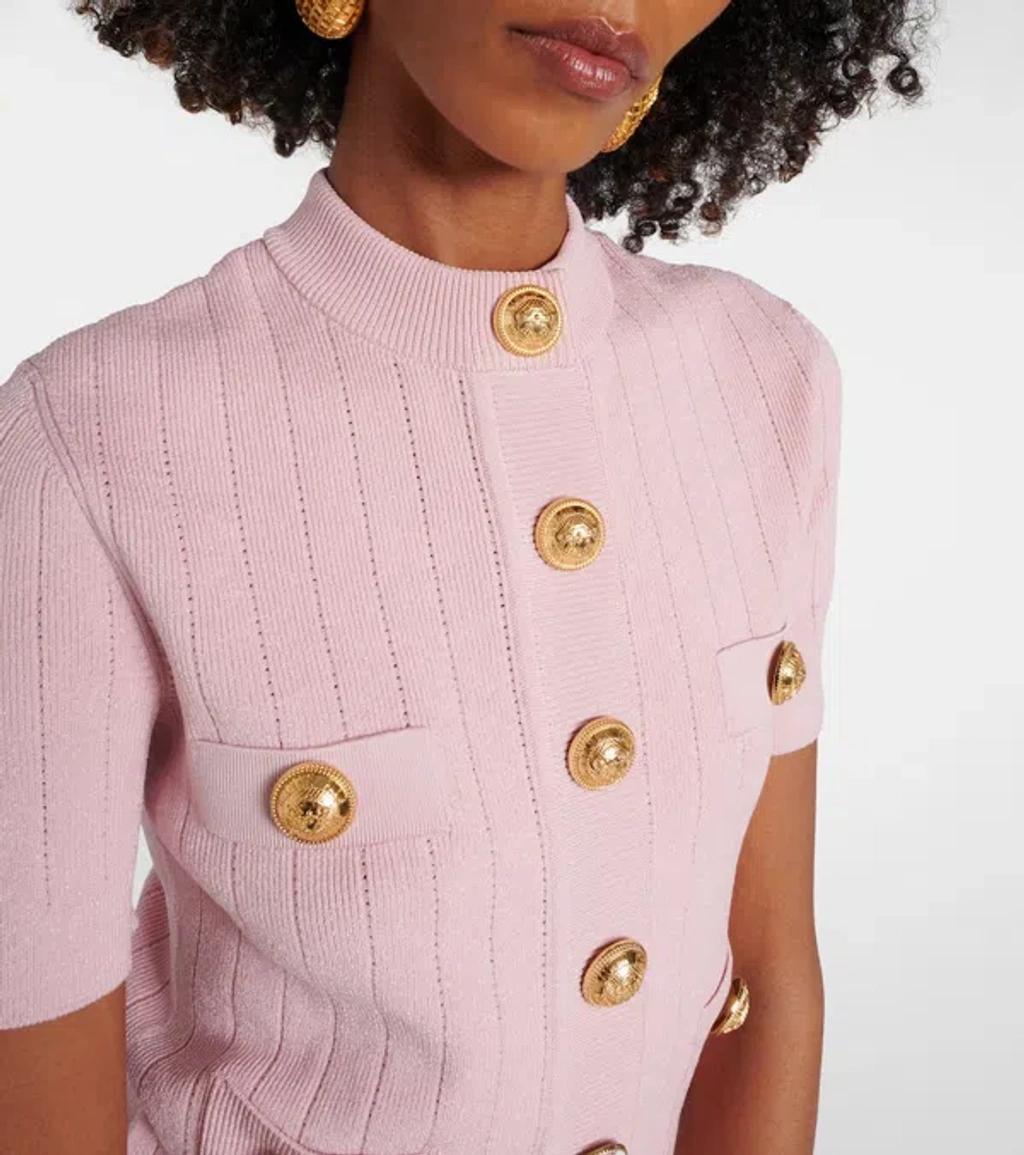 BALMAIN Ribbed-knit Cardigan In Pink Product Image