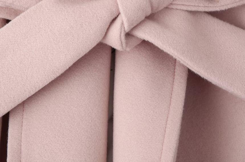 Shawl Collar Plain Belted Coat Product Image