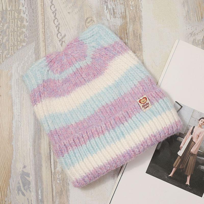 Cat Ear Striped Knit Beanie Product Image