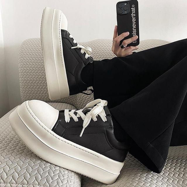 Faux Leather Lace-Up Platform Sneakers Product Image