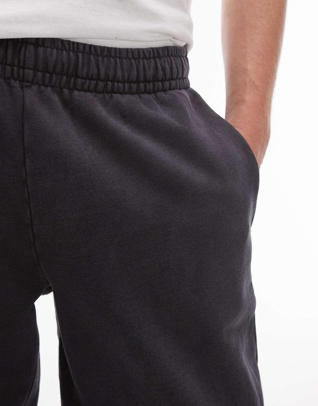 Topman washed straight leg sweatpants in black Product Image