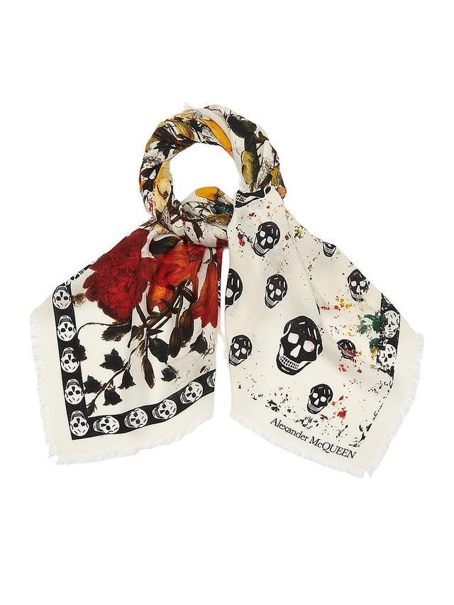 Womens Floral Skull Wool Scarf Product Image