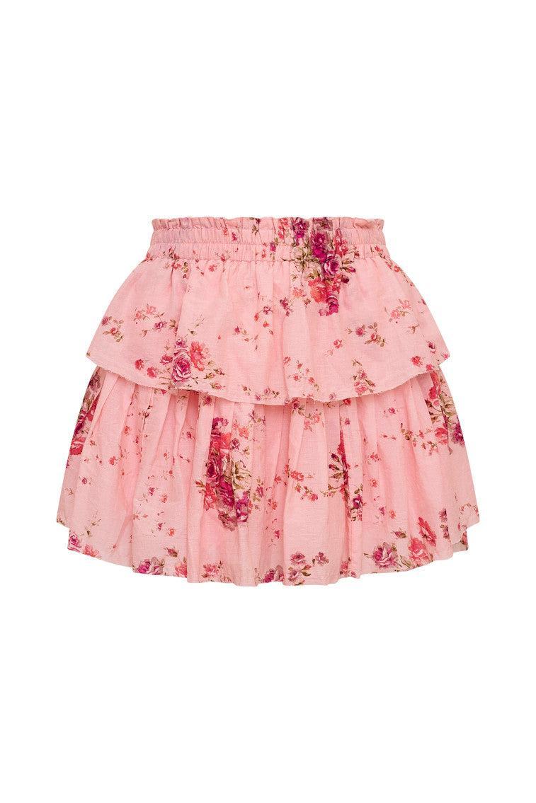 Ruffle Mini Pink Floral Skirt Product Image