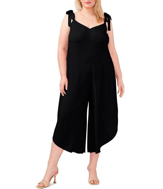 Vince Camuto Plus Size Tie Shoulder Sleeveless Cropped V-Neck Jumpsuit Product Image