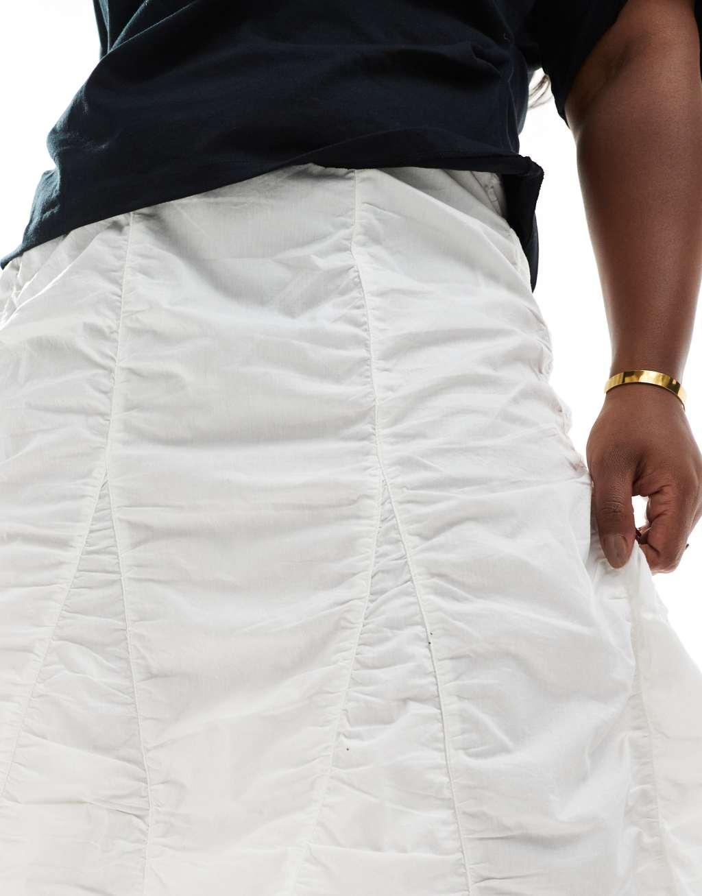 COLLUSION Plus western ruched tiered midi skirt in white Product Image