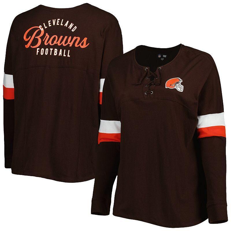 Womens New Era Brown Cleveland Browns Plus Size Athletic Varsity Lace-Up V-Neck Long Sleeve T-Shirt Product Image