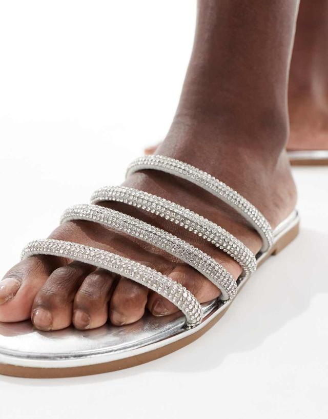 Truffle Collection bridal embellished multi strap mules in silver Product Image