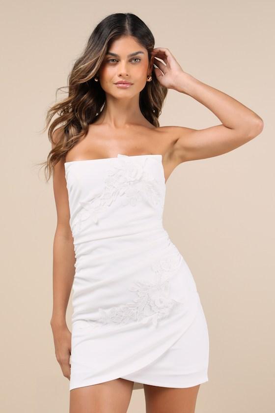 Divine Sensation White 3D Embroidered Strapless Mini Dress Product Image