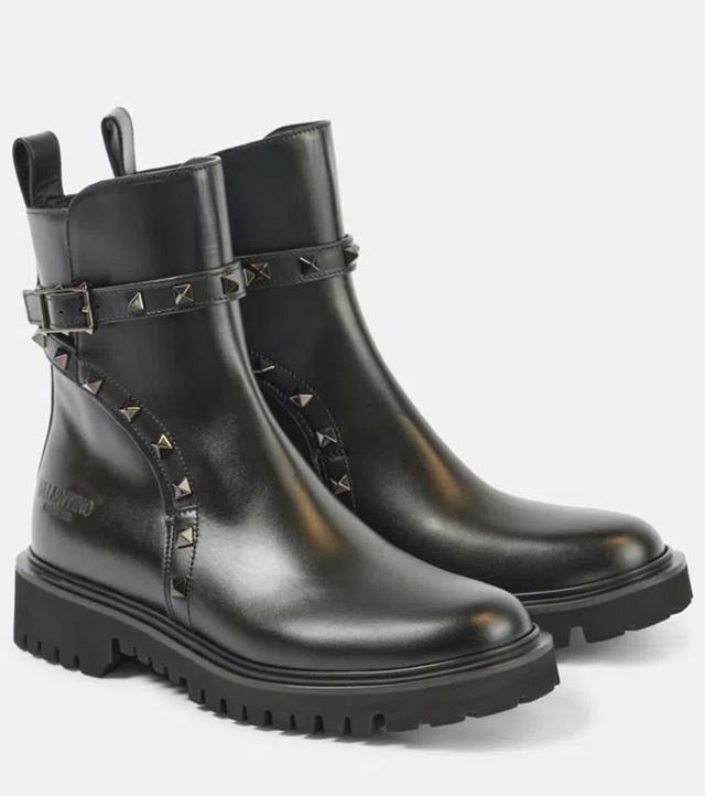 Ankle Boots Rockstud Aus Leder In Black Product Image