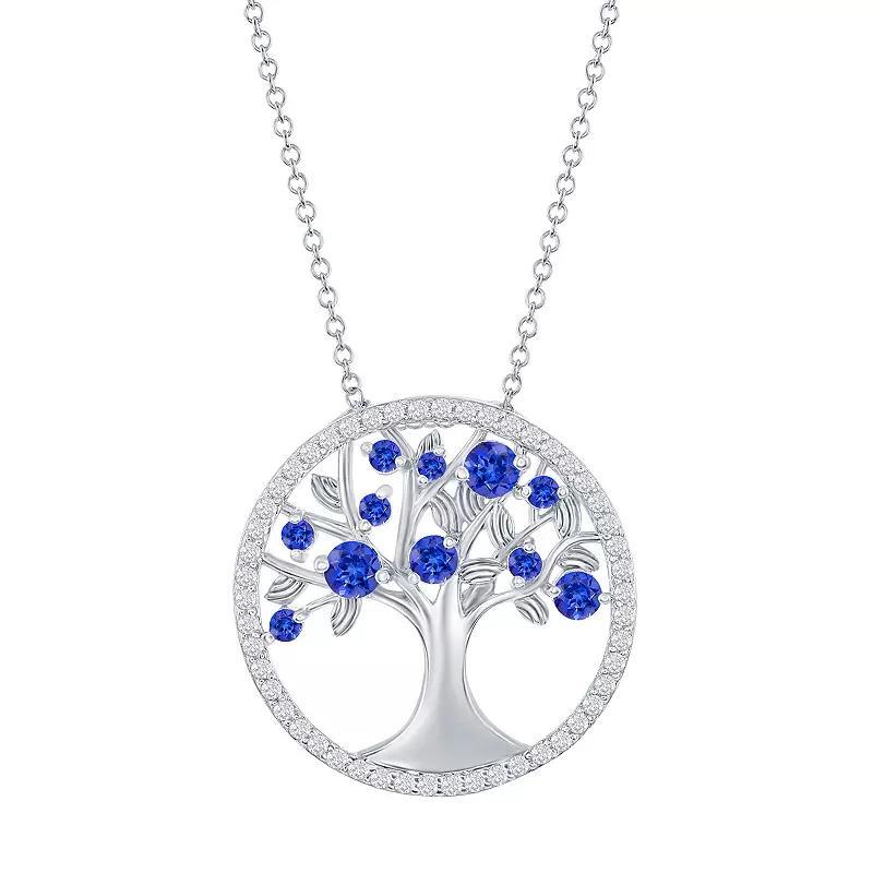 Sterling Silver Purple Cubic Zirconia Tree Of Life Necklace, Womens Product Image