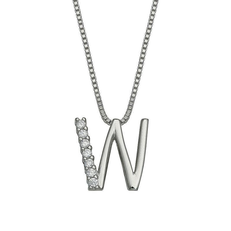 PRIMROSE Sterling Silver Cubic Zirconia Initial Pendant Necklace, Womens Silver Tone B Product Image