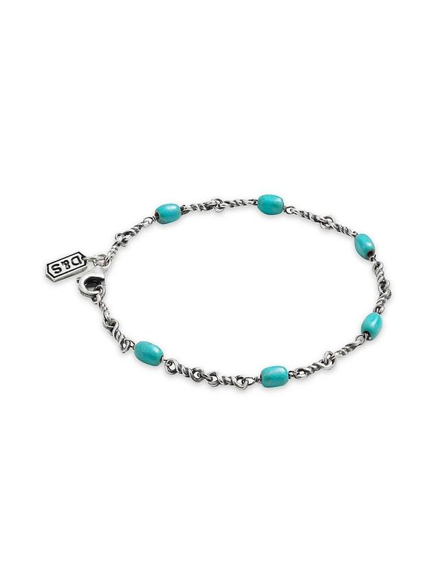 Mens Sterling Silver & Turquoise Twisted Cable Chain Bracelet Product Image