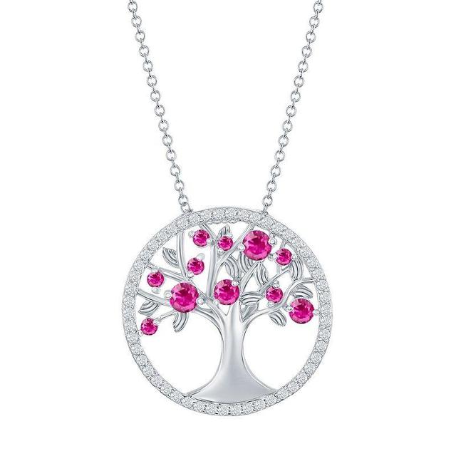 Sterling Silver Red Cubic Zirconia Tree Of Life Necklace, Womens Product Image