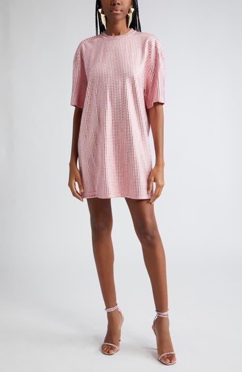 AREA Crystal Embellished Backless T-shirt Dress in Pink Product Image