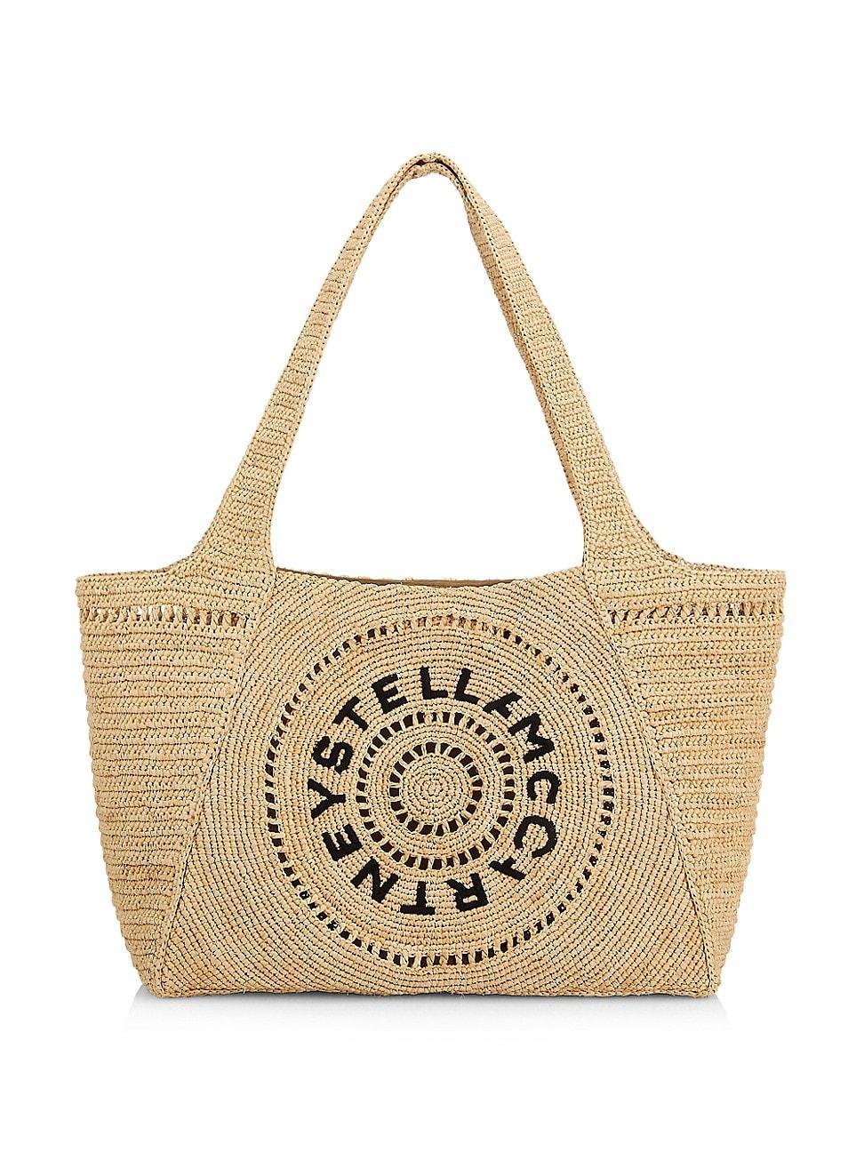 Womens Logo-Embroidered Crochet Raffia Tote Bag Product Image