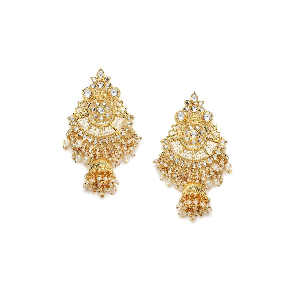 Sohi Womens Gold Embellished Drop Earrings Product Image